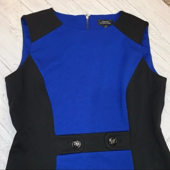 Tahari Black and Royal Blue Colorblock Sheath Dress - Picture 2 of 9